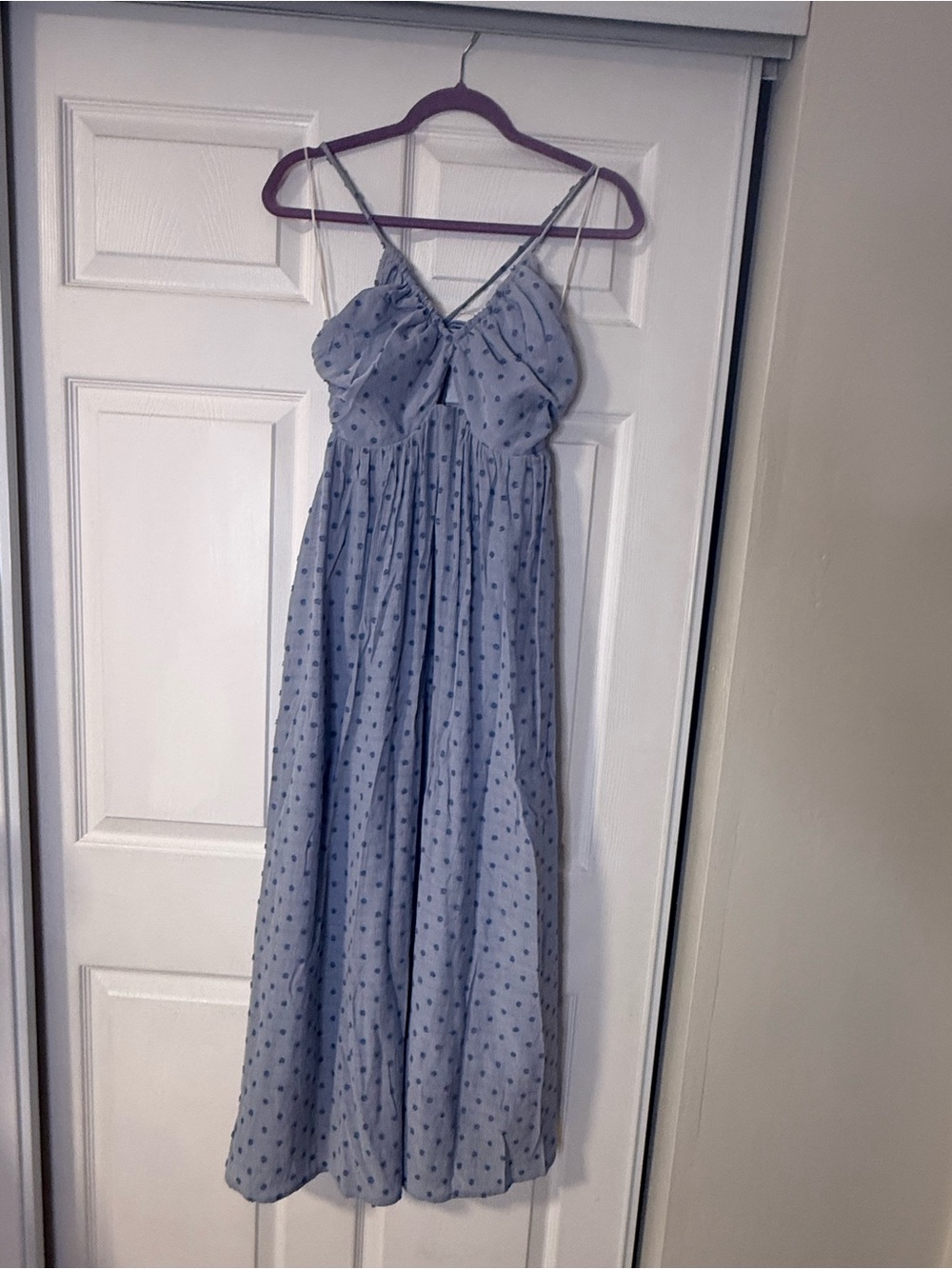 By Together Light Blue Polka Dot Maxi Dress with Thin Straps